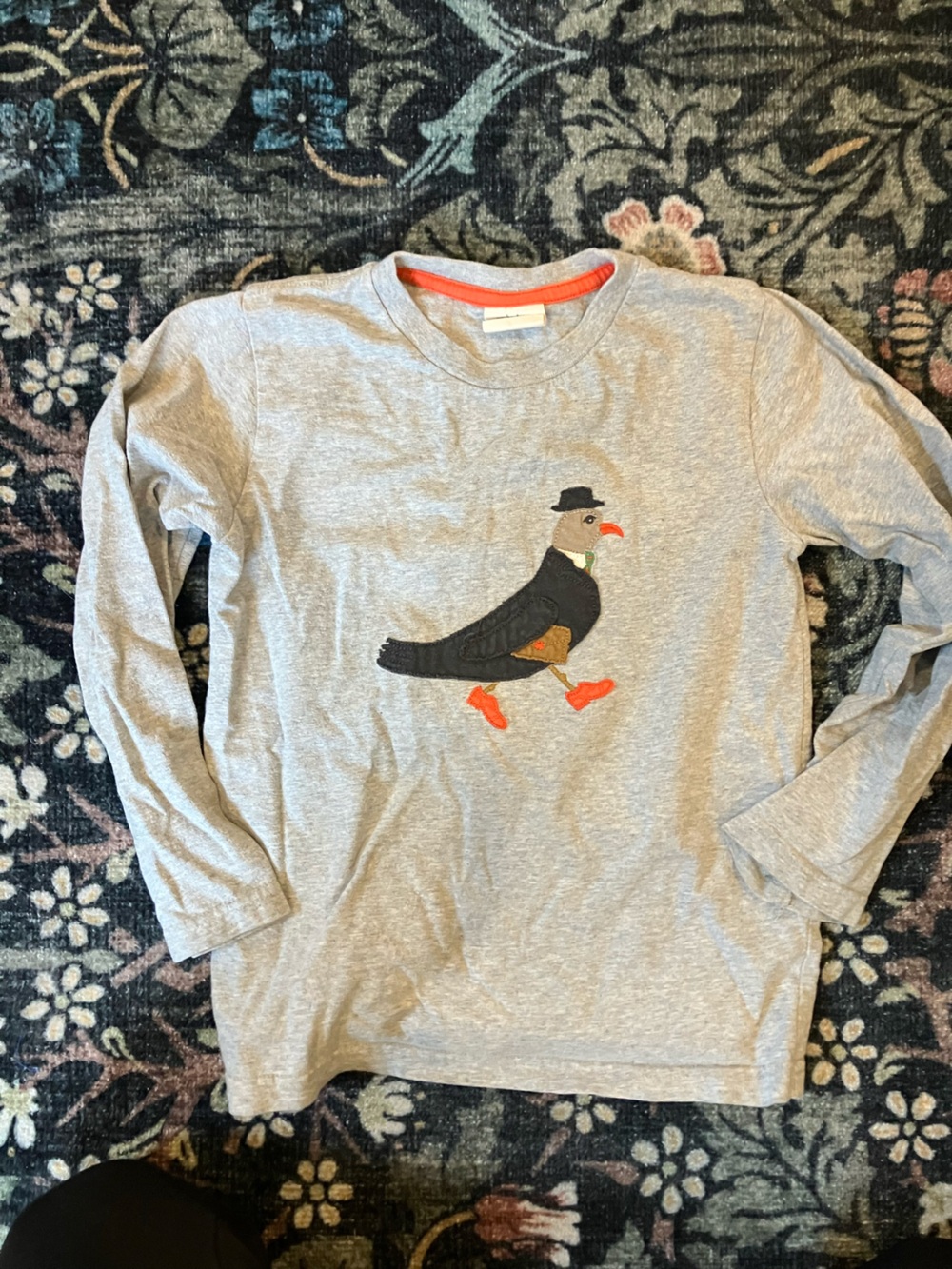 Boden Gray Long Sleeve Tee with Dapper Bird Applique